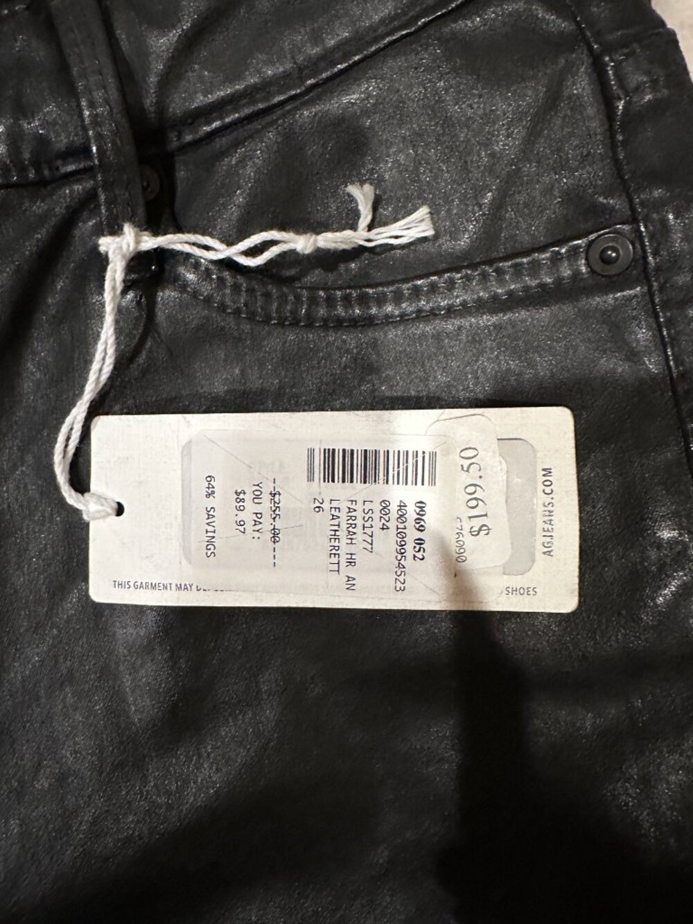 AG FARRAH SKINNY LEATHERETTE BLACK JEANS 26R NWT - Picture 8 of 9